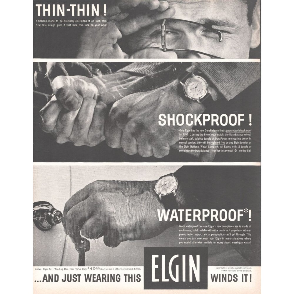 1960 Elgin Thin Thin 27a Watch Vintage Print Ad Leather Strap Wall Art Photo 60s